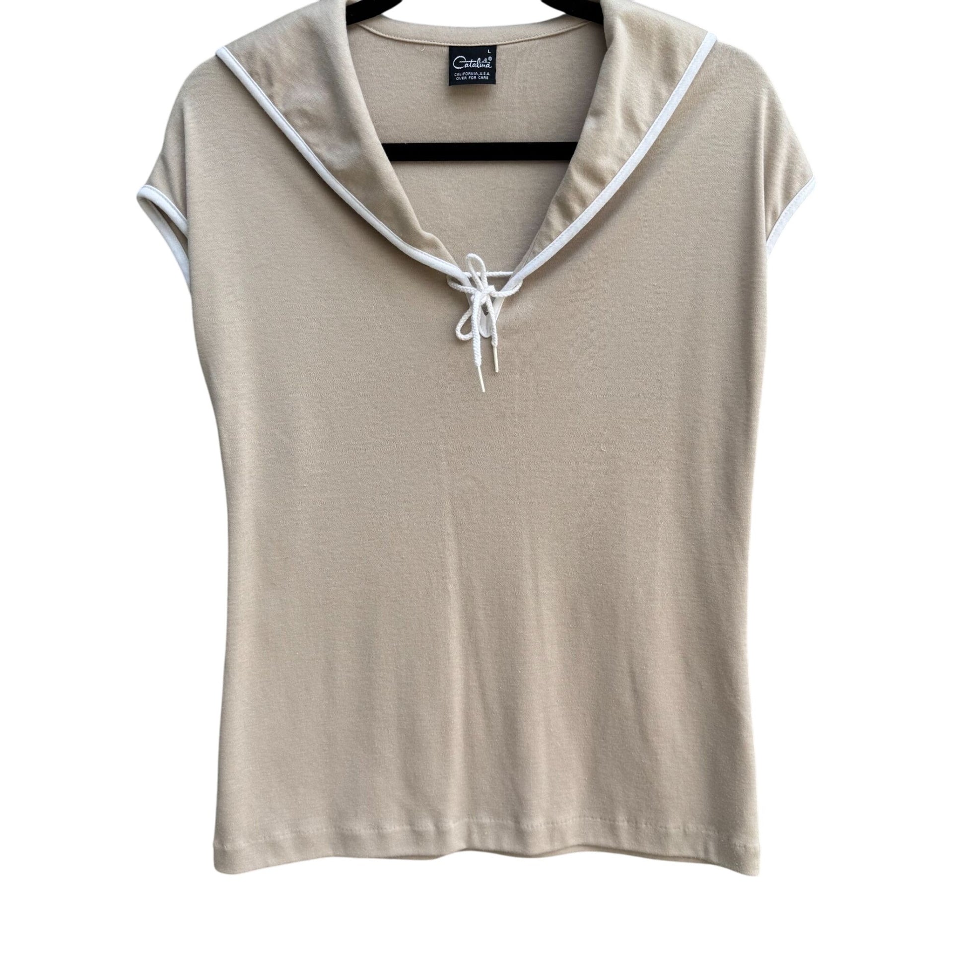 Catalina Vintage 60s 70s Womens Tan Sailor Collar Sleeveless Nautical Shirt L