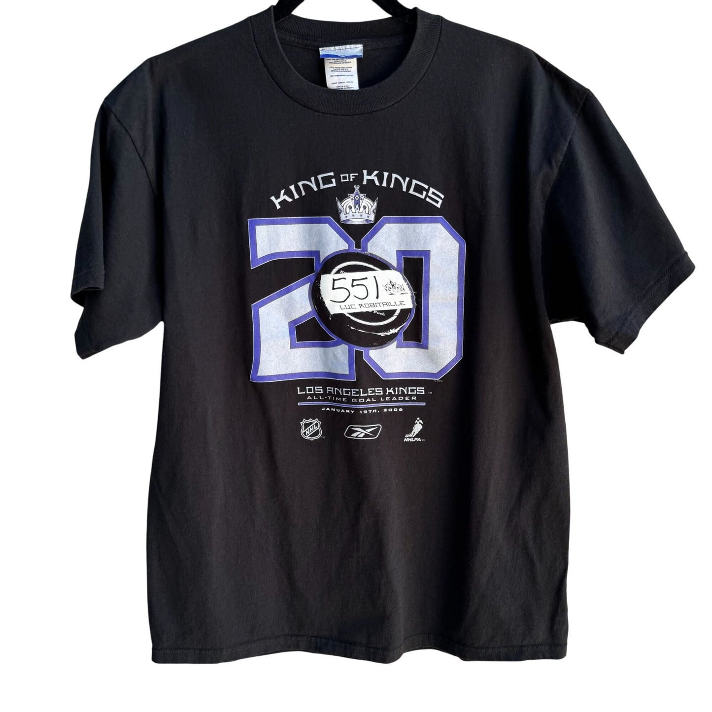LA Kings Hockey Reebok King Of Kings 20th Anniversary Luc Robitaille T-Shirt L