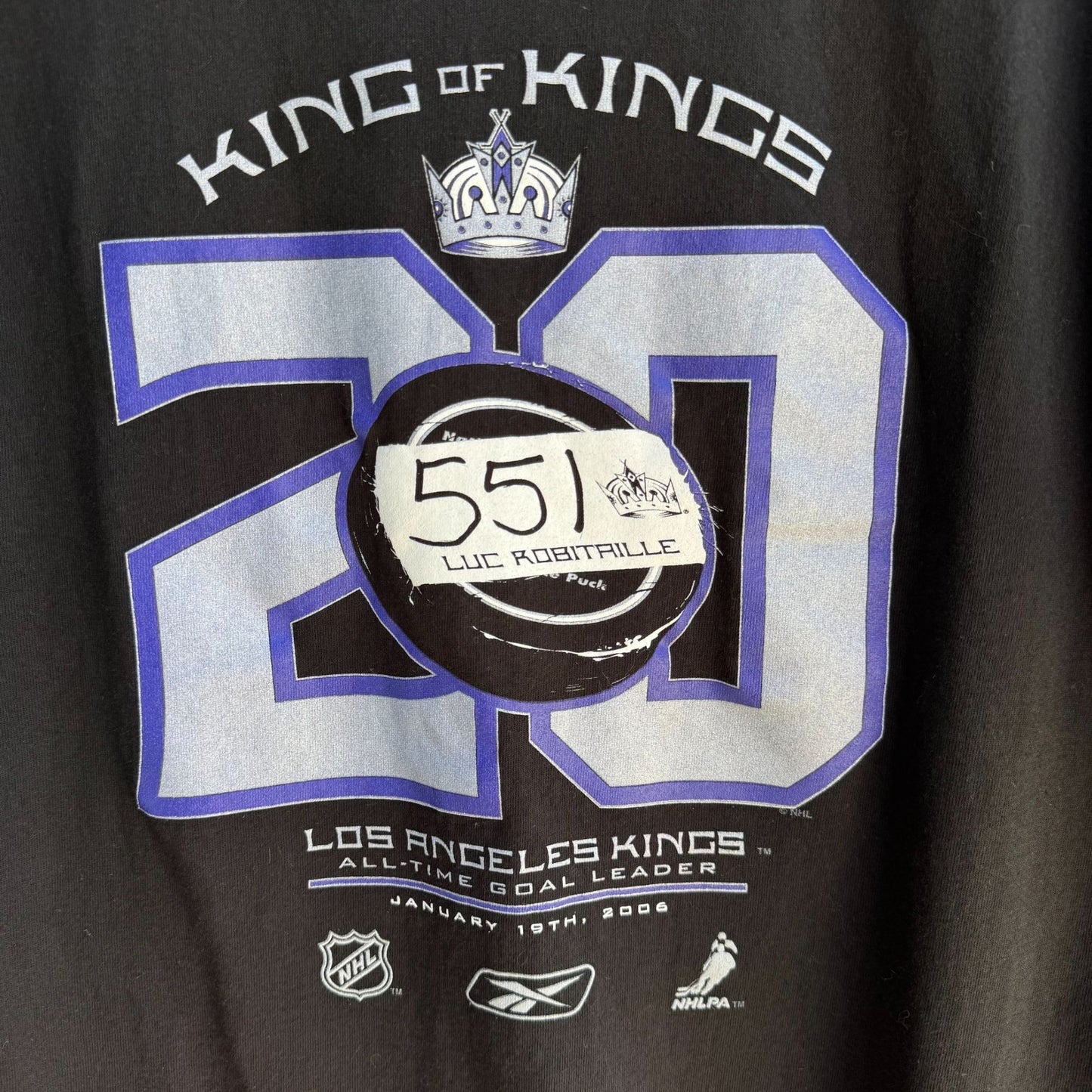 LA Kings Hockey Reebok King Of Kings 20th Anniversary Luc Robitaille T-Shirt L