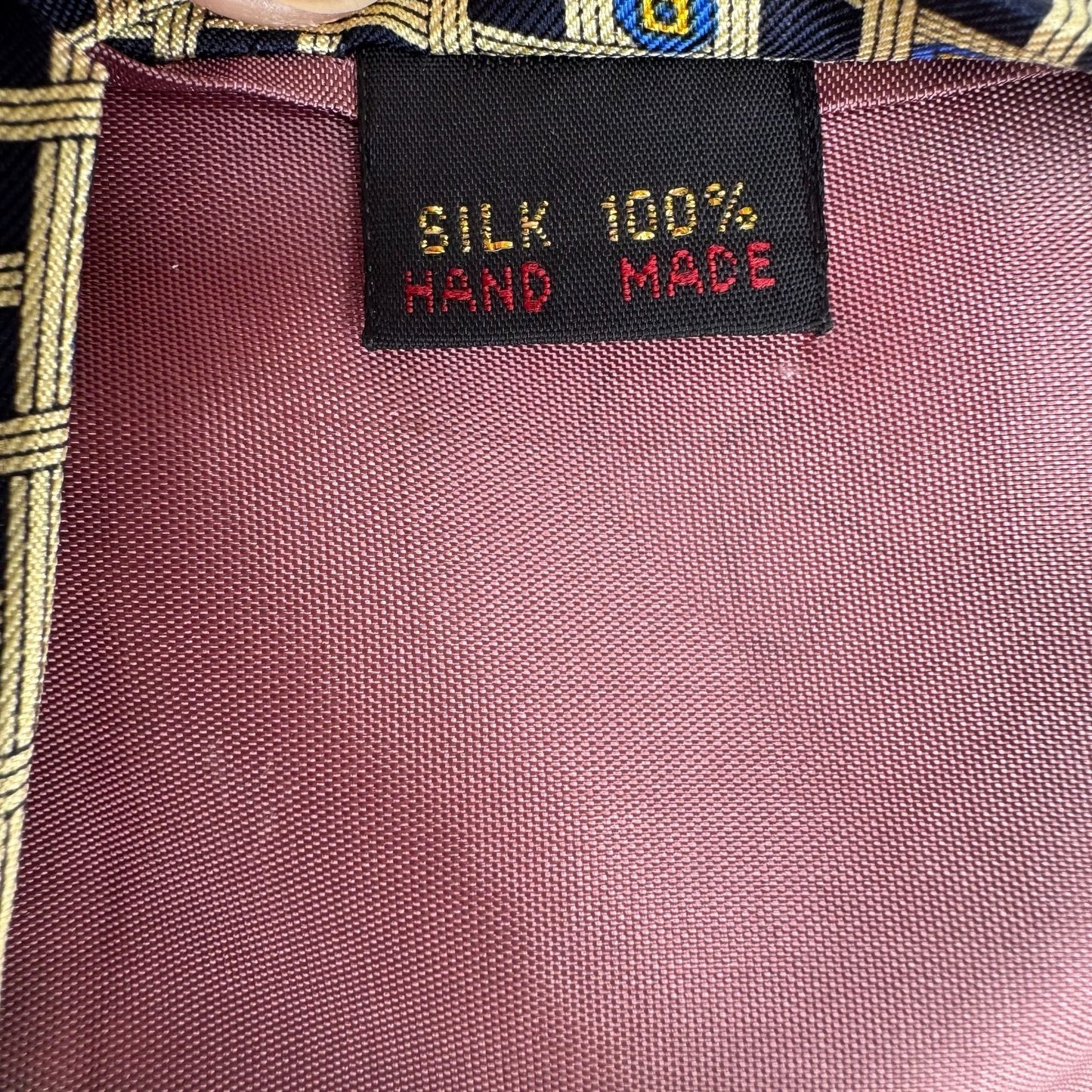 Handmade Vintage 100% Silk Geometric Pattern Navy Gold Preppy Formal Tie Necktie