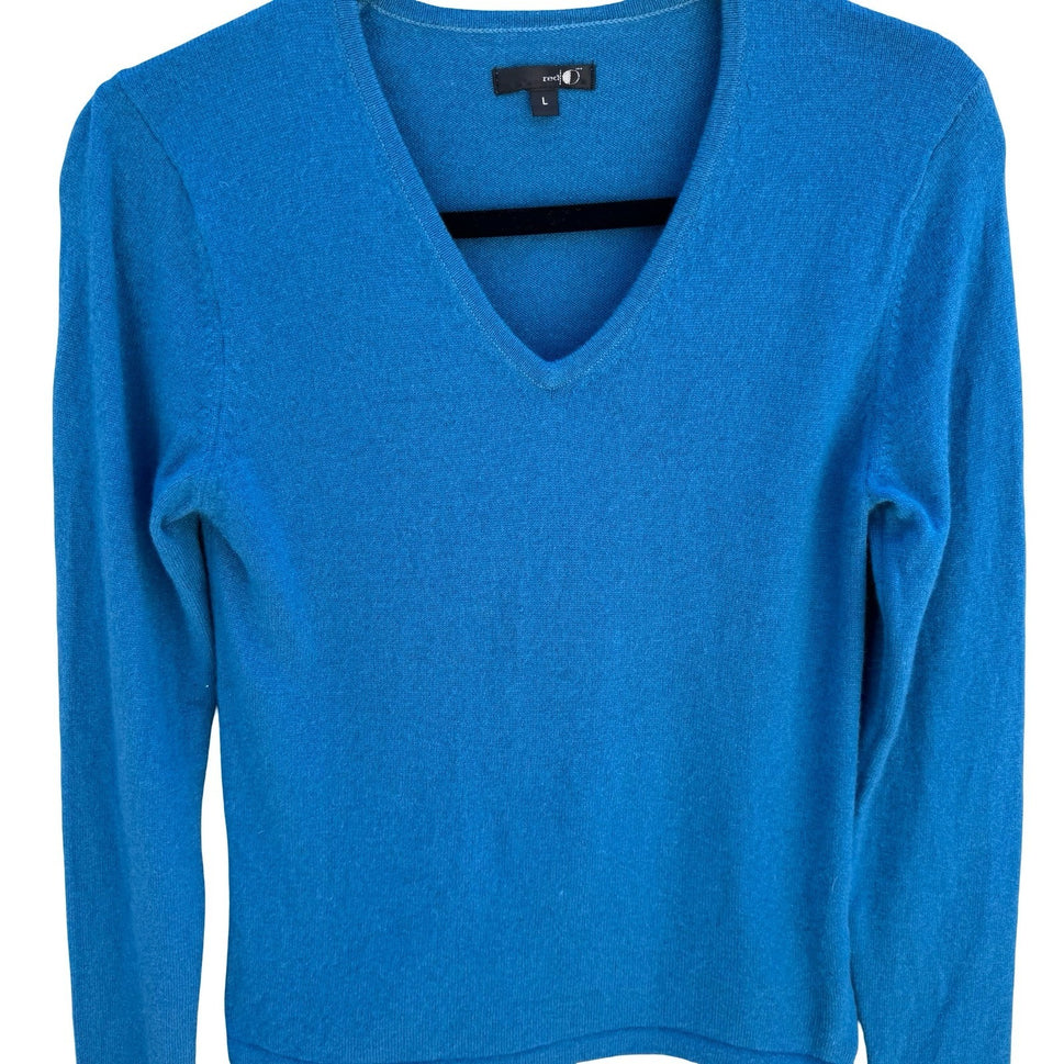 Red Hot Cashmere V-Neck Sweater Teal Luxury Womens S Minimalist Quiet Luxury