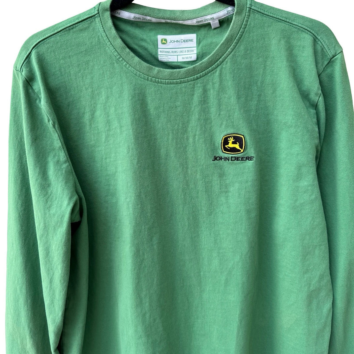 John Deere Embroidered Logo Farming Workwear Long Sleeve T-Shirt Green Mens M