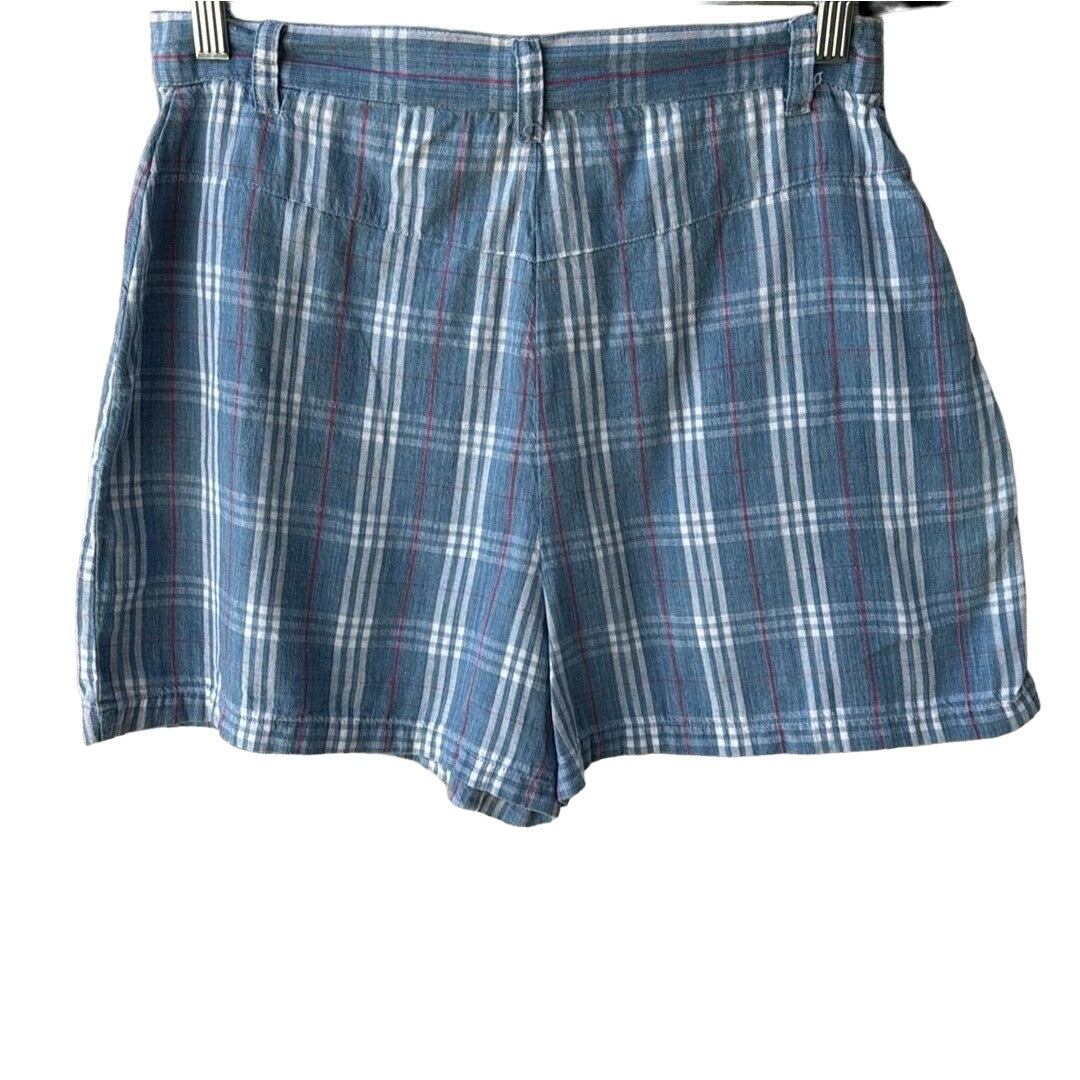 Jarama Vintage Women's Blue Plaid Lightweight Button-Front Pocket Skort - 13