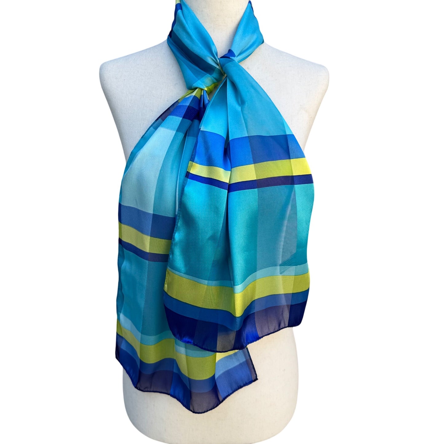 Elaine Gold For Collection XIIIX Vintage Lightweight Plaid Blue Green Scarf Wrap