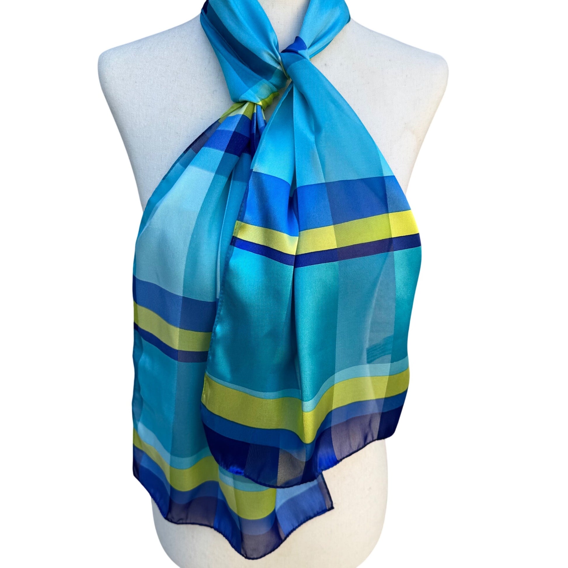 Elaine Gold For Collection XIIIX Vintage Lightweight Plaid Blue Green Scarf Wrap