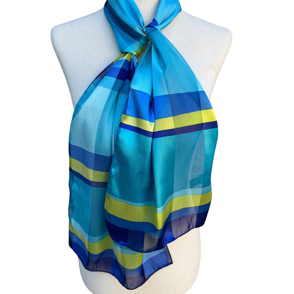 Elaine Gold For Collection XIIIX Vintage Lightweight Plaid Blue Green Scarf Wrap