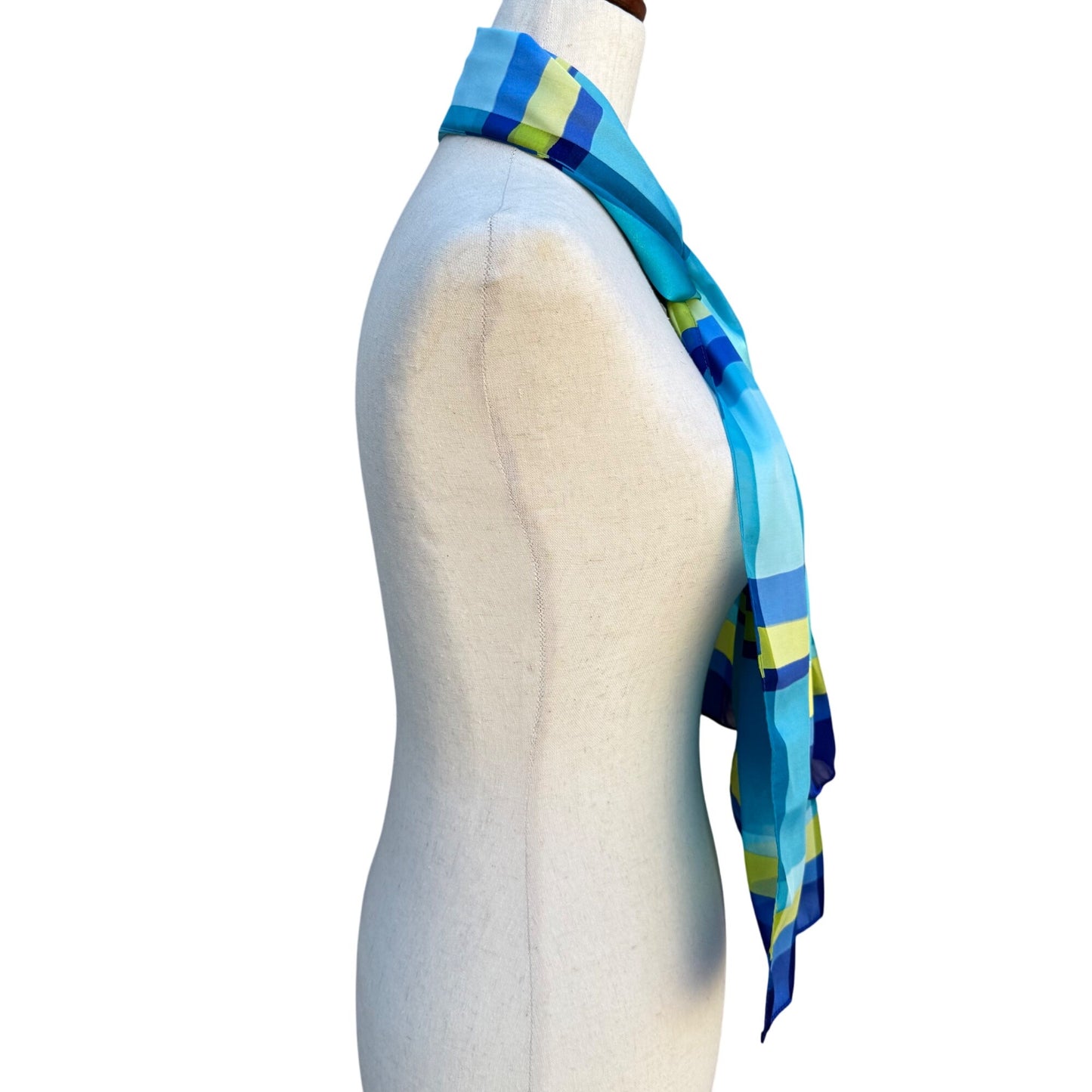 Elaine Gold For Collection XIIIX Vintage Lightweight Plaid Blue Green Scarf Wrap