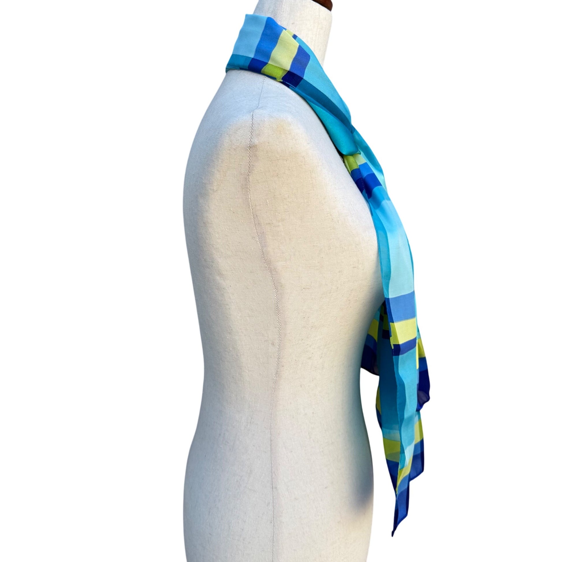 Elaine Gold For Collection XIIIX Vintage Lightweight Plaid Blue Green Scarf Wrap