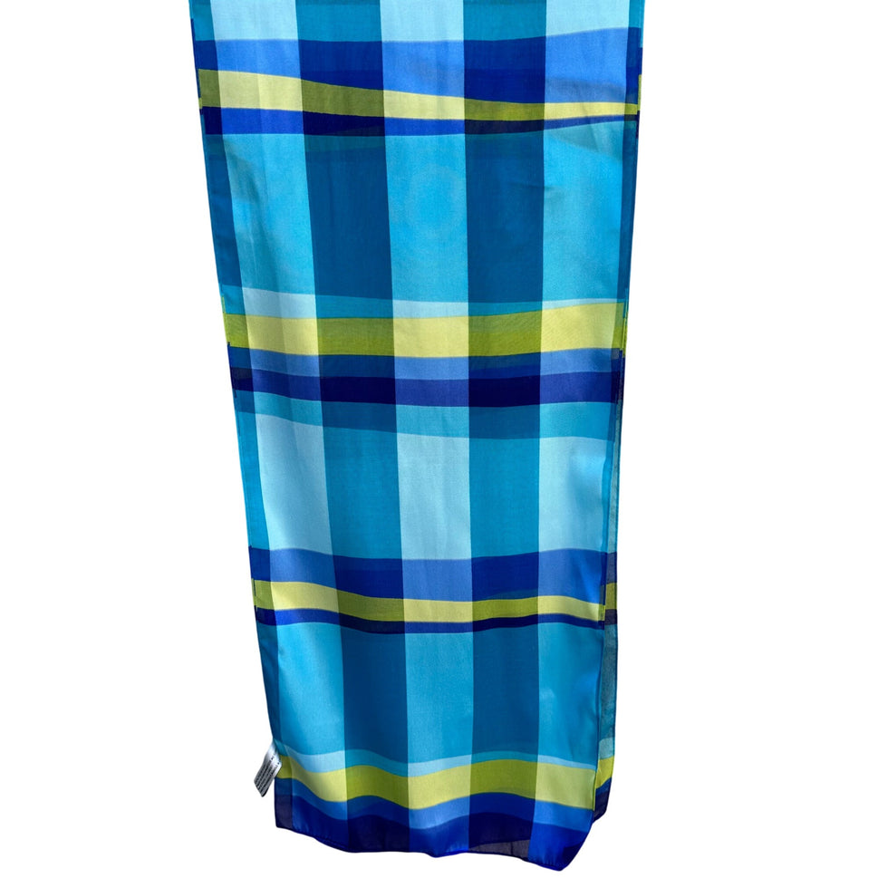 Elaine Gold For Collection XIIIX Vintage Lightweight Plaid Blue Green Scarf Wrap