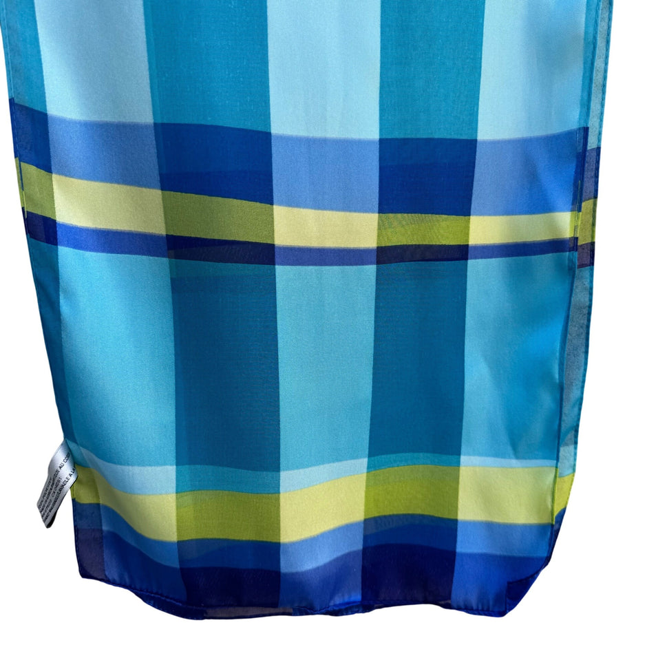 Elaine Gold For Collection XIIIX Vintage Lightweight Plaid Blue Green Scarf Wrap