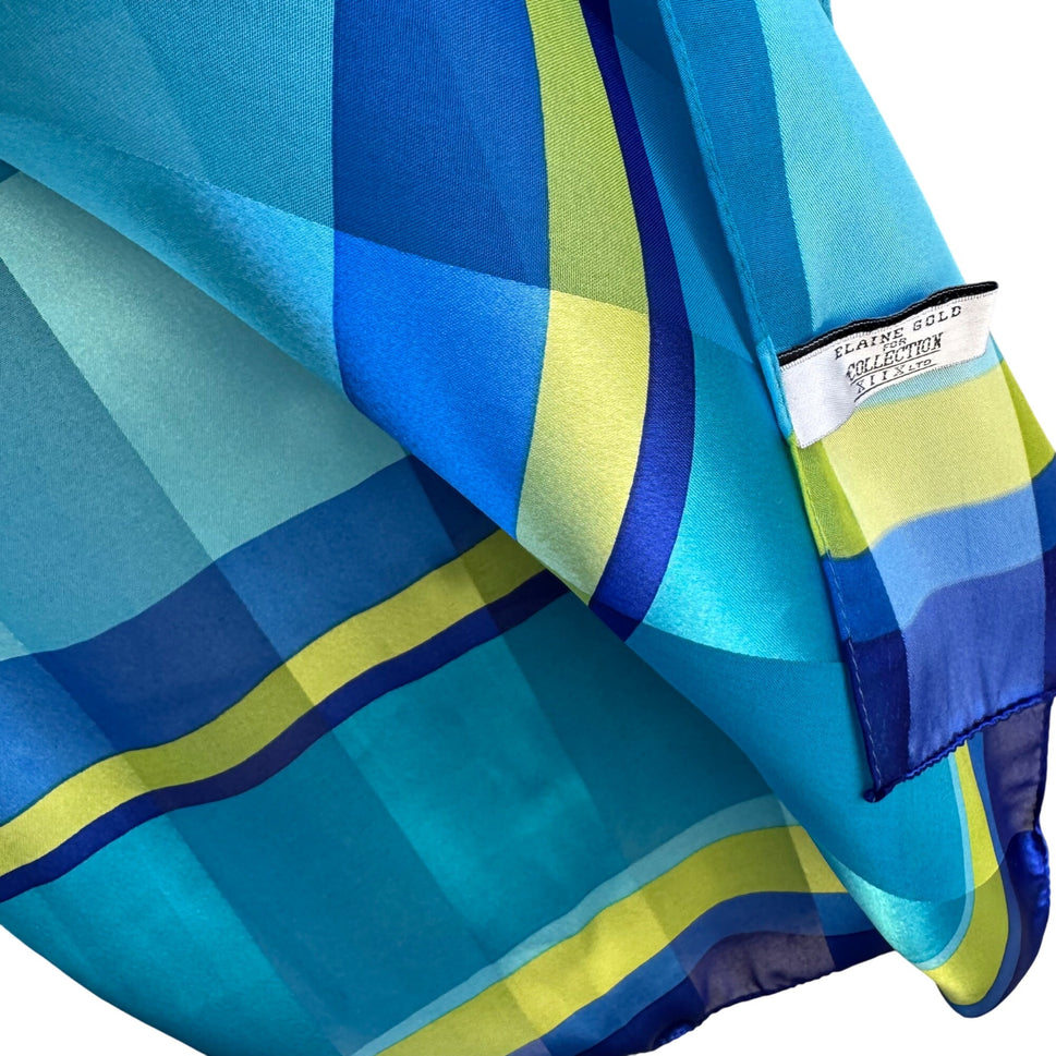 Elaine Gold For Collection XIIIX Vintage Lightweight Plaid Blue Green Scarf Wrap