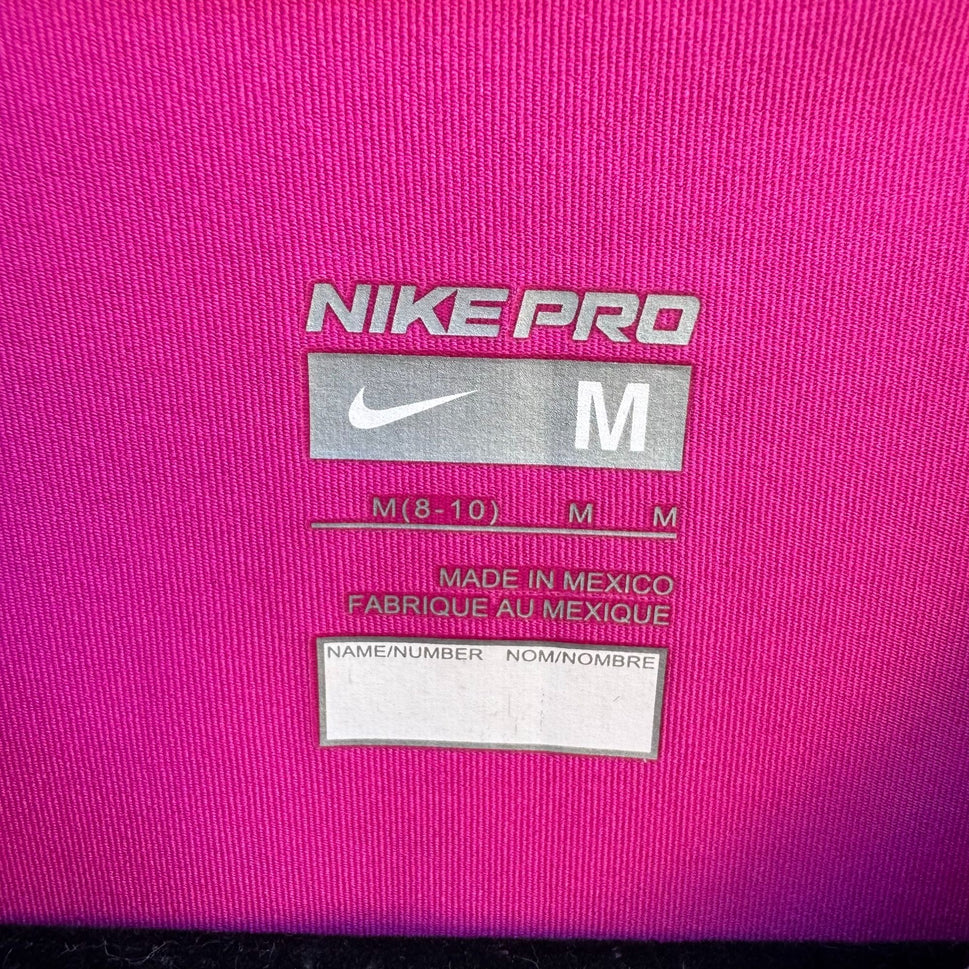 Nike Pro Womens Pink Workout V-Neck Dri-Fit Compression Athletic Workout Shirt M