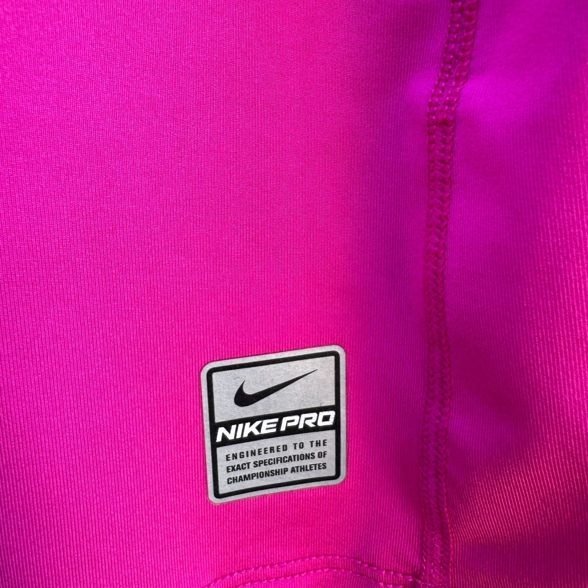 Nike Pro Womens Pink Workout V-Neck Dri-Fit Compression Athletic Workout Shirt M