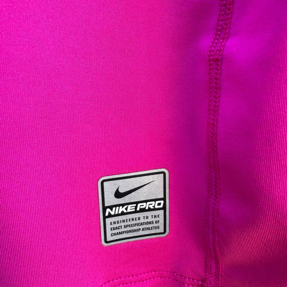 Nike Pro Womens Pink Workout V-Neck Dri-Fit Compression Athletic Workout Shirt M