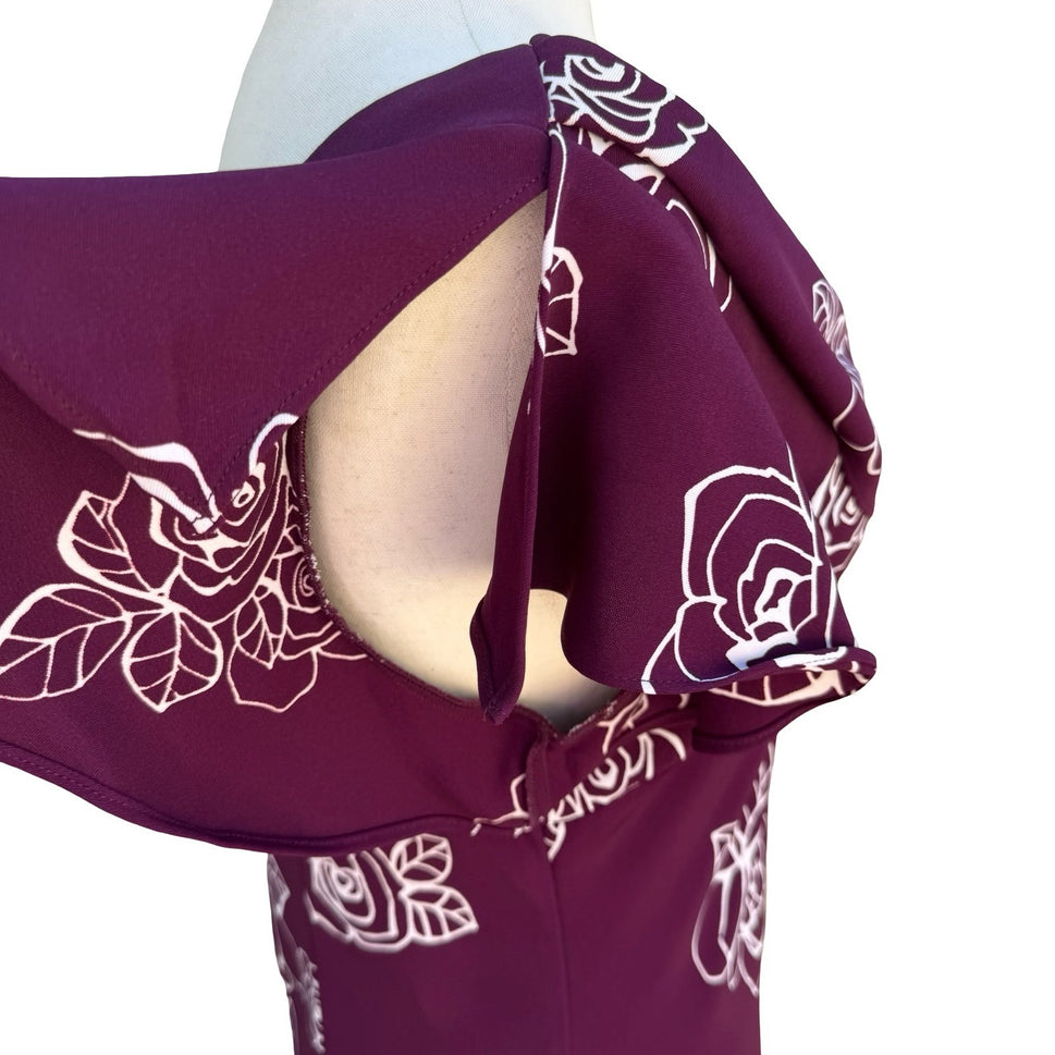 SL Fashions Vintage Purple Floral Rose Cowl Neck Midi Dress Womens 10 Romantic