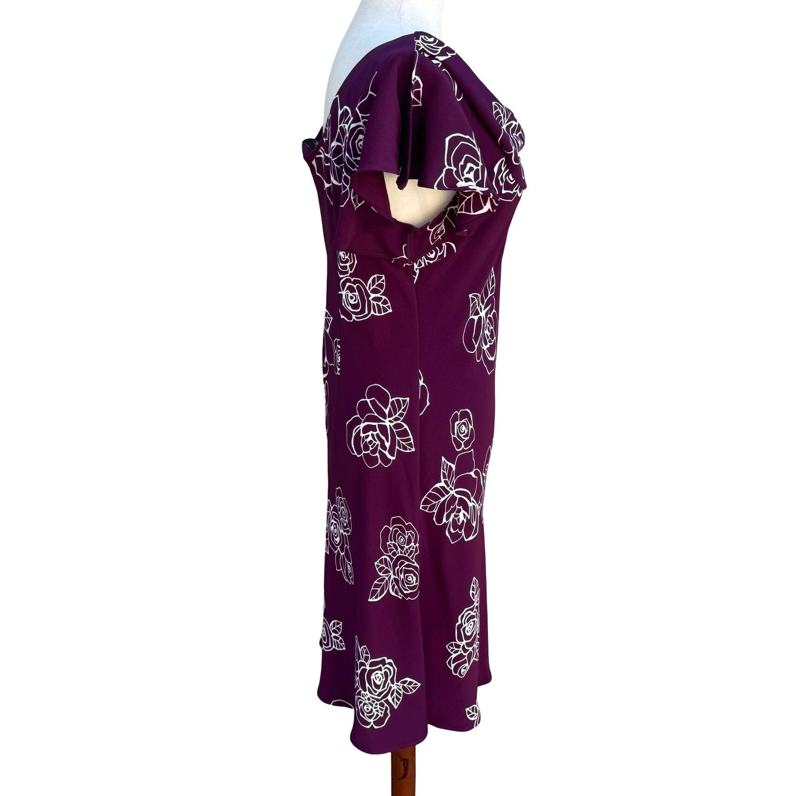 SL Fashions Vintage Purple Floral Rose Cowl Neck Midi Dress Womens 10 Romantic