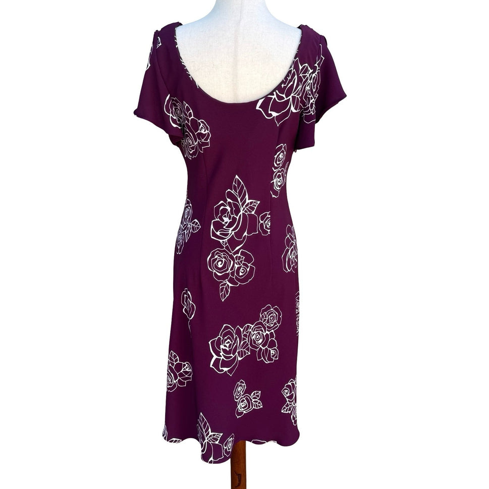 SL Fashions Vintage Purple Floral Rose Cowl Neck Midi Dress Womens 10 Romantic