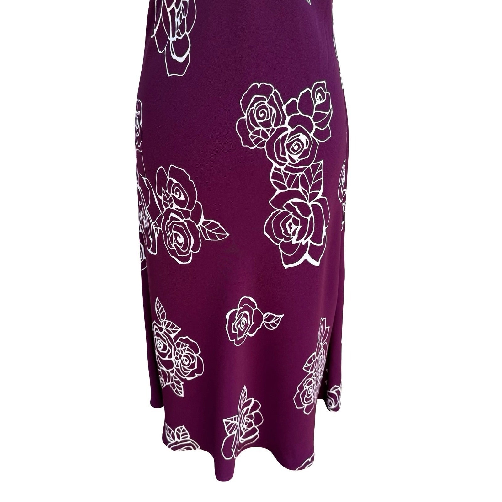 SL Fashions Vintage Purple Floral Rose Cowl Neck Midi Dress Womens 10 Romantic