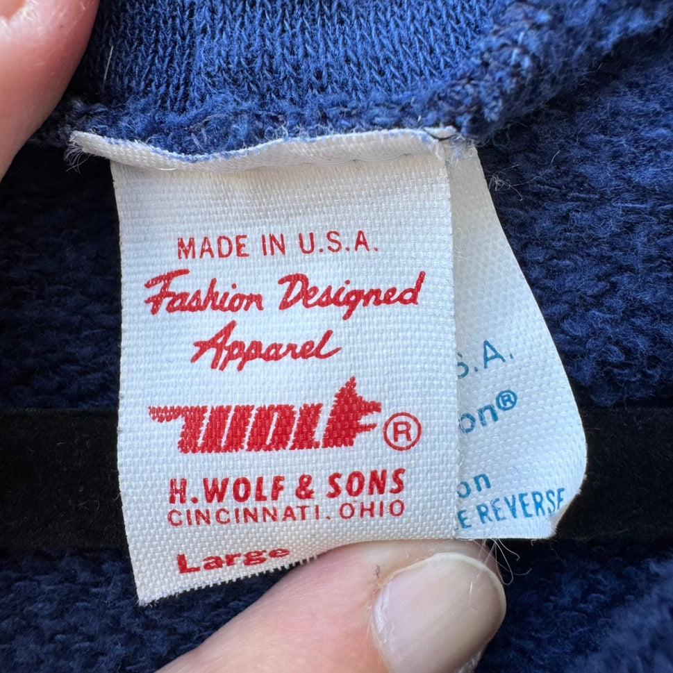 UCSB Vintage 60s H Wolf & Sons Santa Barbara Full Zip Hoodie Blue USA Made Large