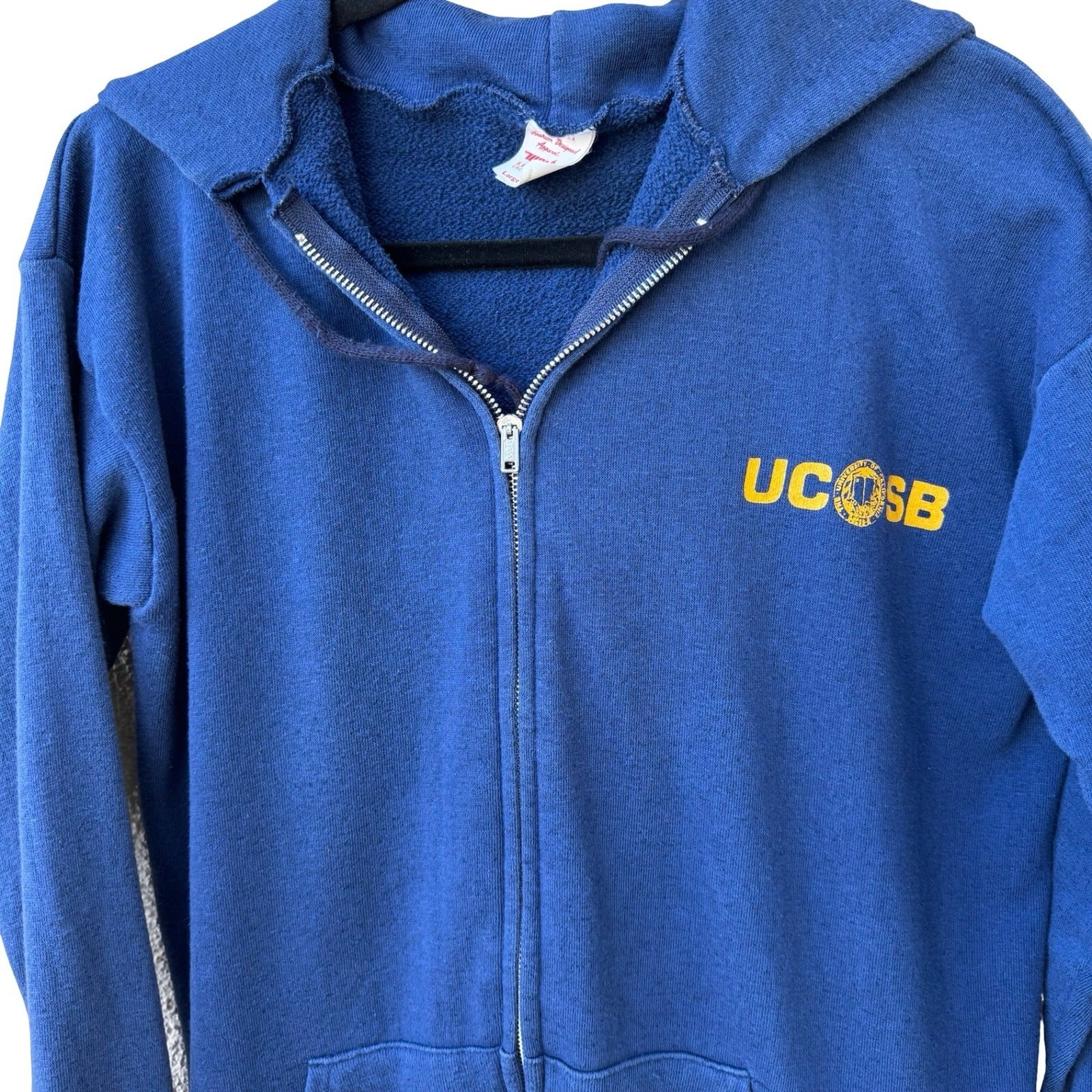 UCSB Vintage 60s H Wolf & Sons Santa Barbara Full Zip Hoodie Blue USA Made Large