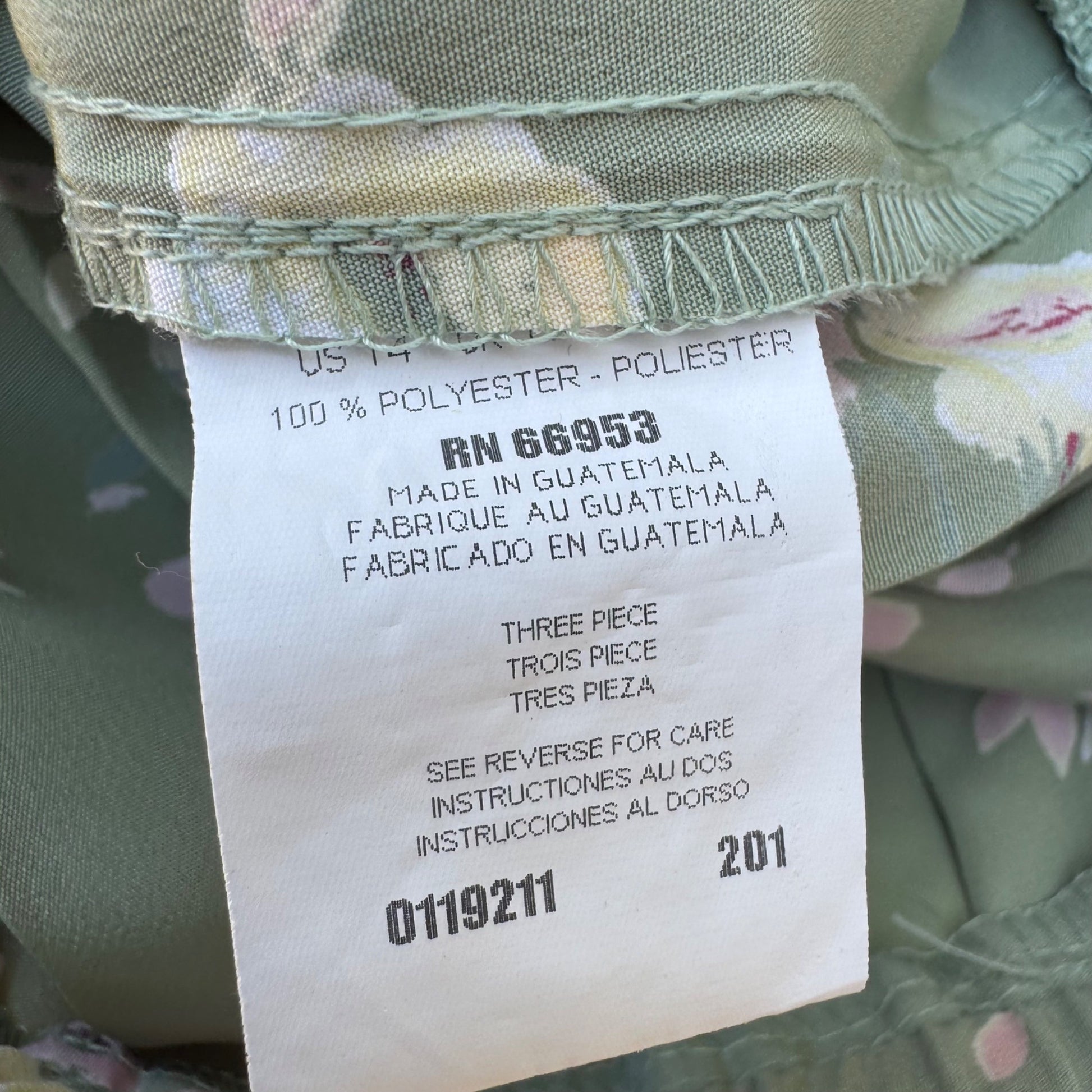 Leslie Fay Vintage Womens Green Floral Scalloped Blazer Flowy Skirt Scarf Suit 14