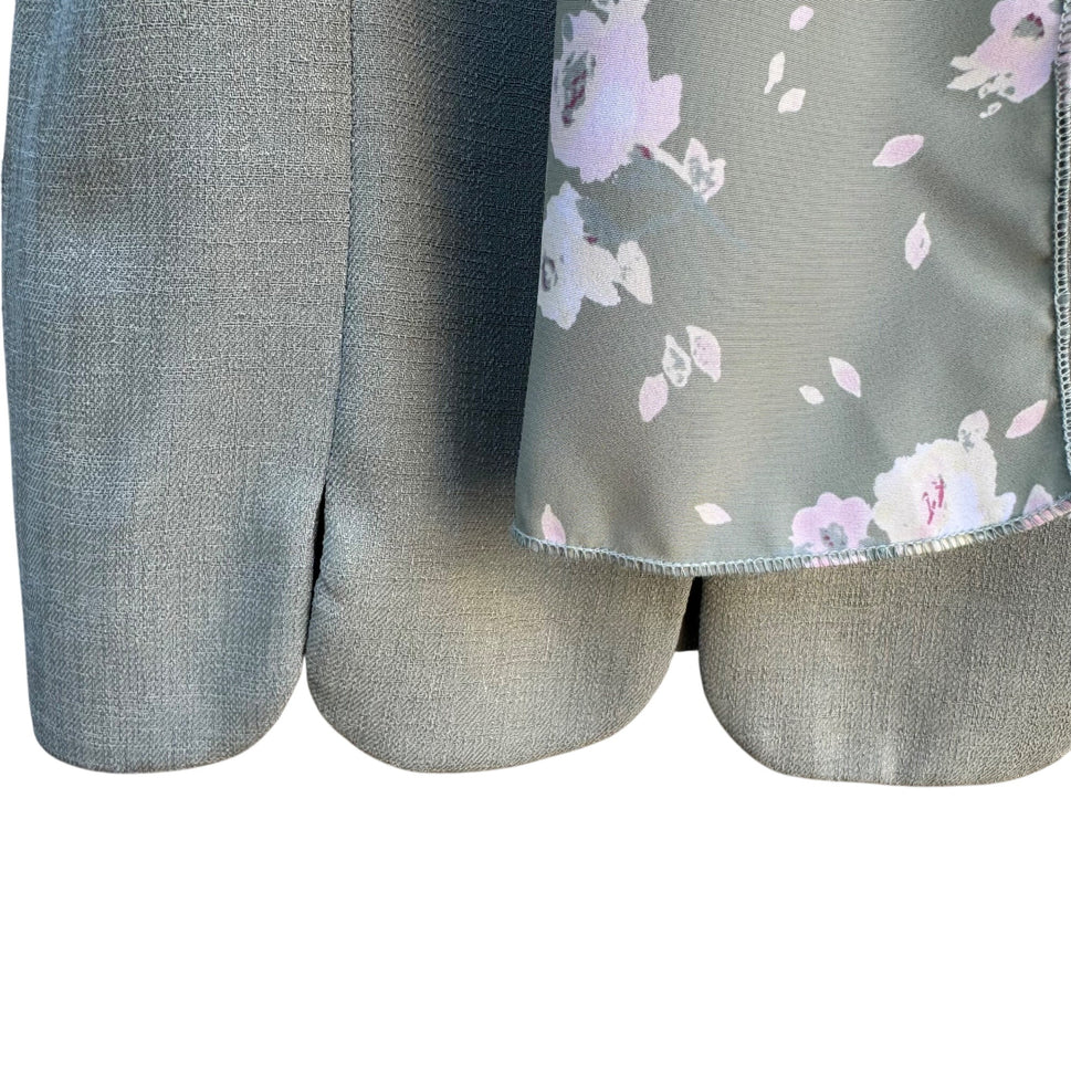 Leslie Fay Vintage Womens Green Floral Scalloped Blazer Flowy Skirt Scarf Suit 14