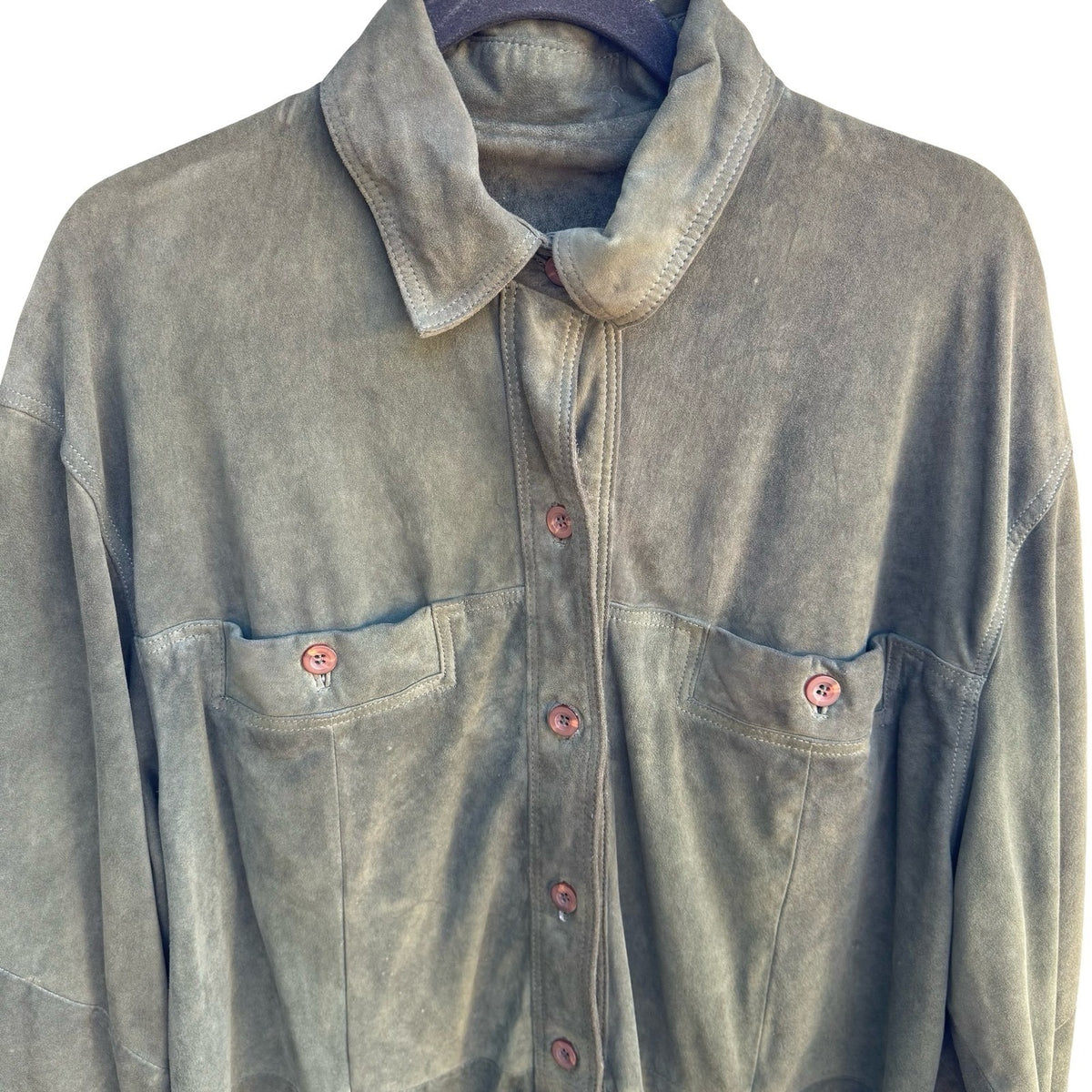 Vintage Cabincore Western Rustic Indie Faux Suede Shirt Jacket Shacket Olive