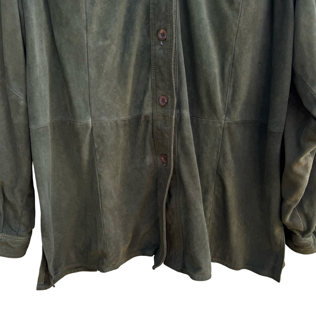 Vintage Cabincore Western Rustic Indie Faux Suede Shirt Jacket Shacket Olive