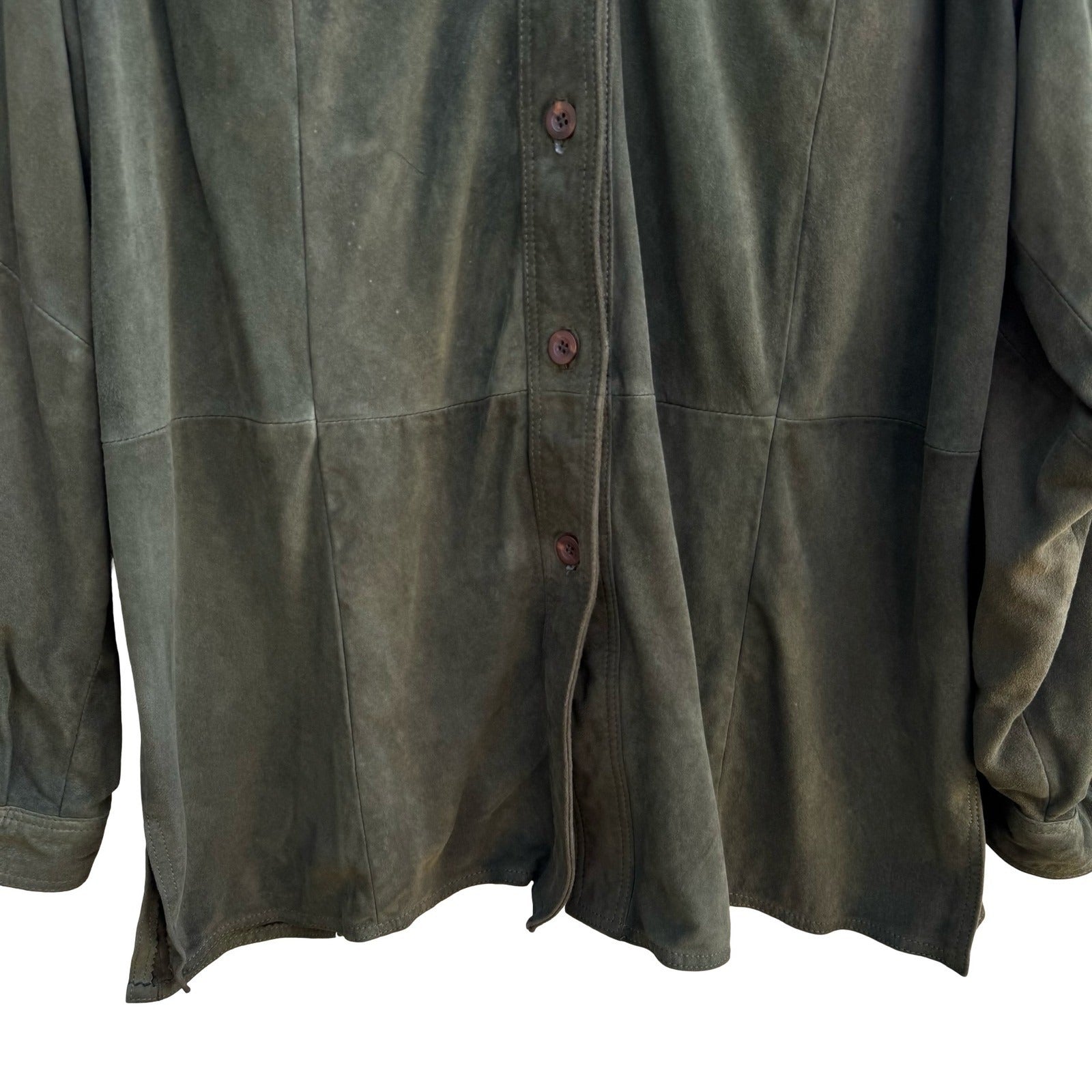 Vintage Cabincore Western Rustic Indie Faux Suede Shirt Jacket Shacket Olive