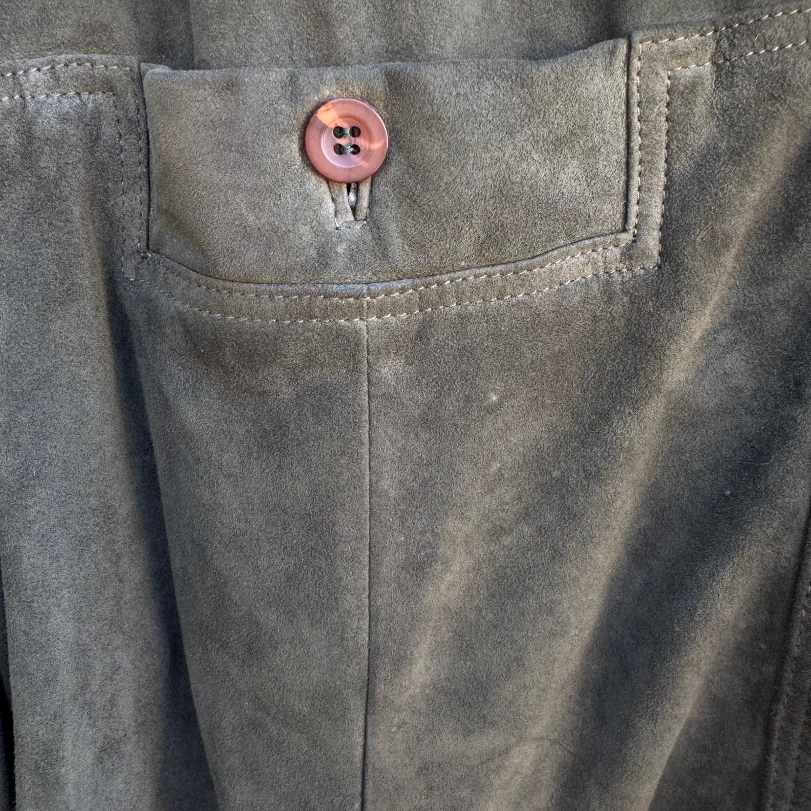 Vintage Cabincore Western Rustic Indie Faux Suede Shirt Jacket Shacket Olive