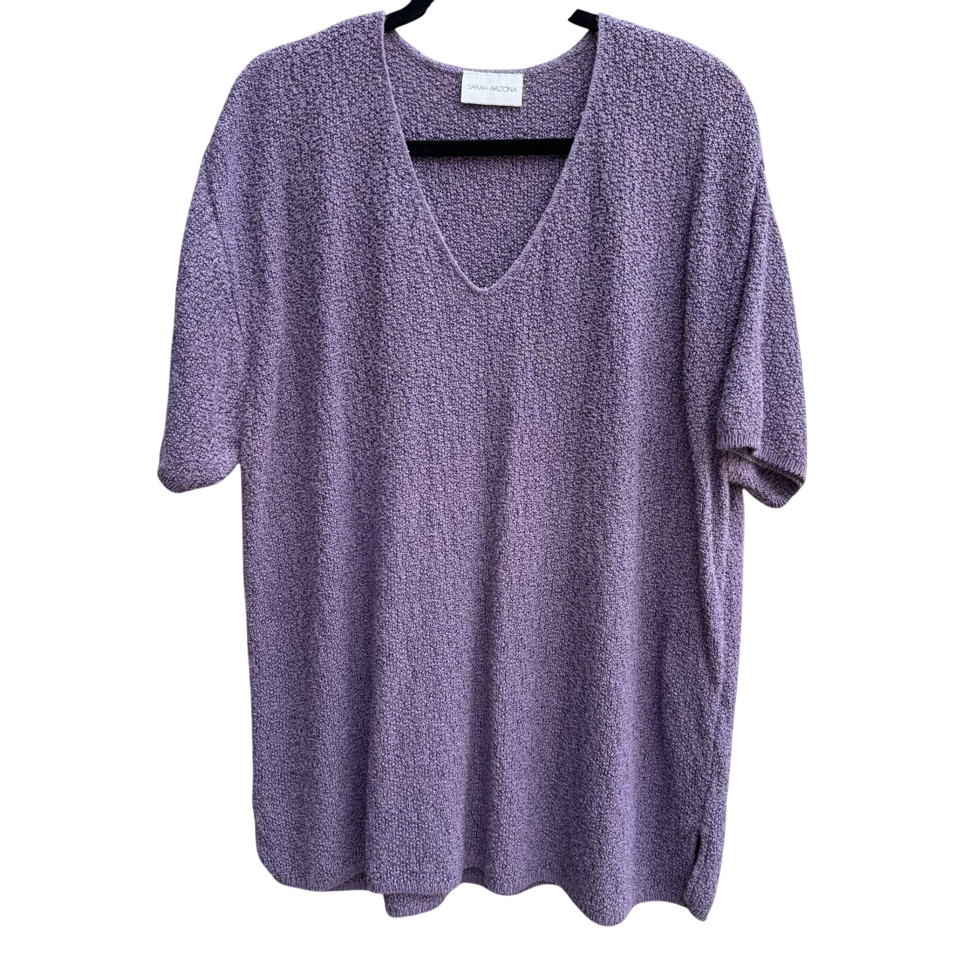 Sarah Arizona V-Neck Purple Textured Pullover Short Sleeve Cottage Knit Sweater