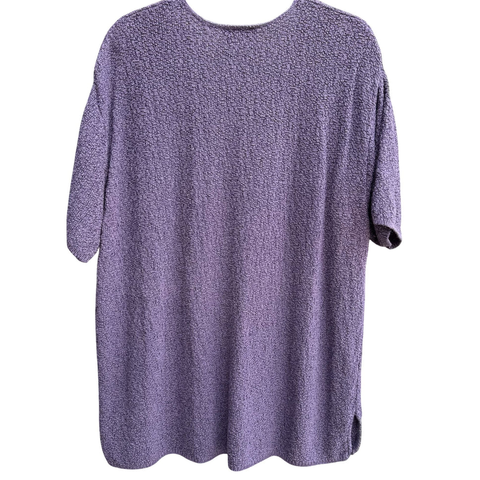 Sarah Arizona V-Neck Purple Textured Pullover Short Sleeve Cottage Knit Sweater