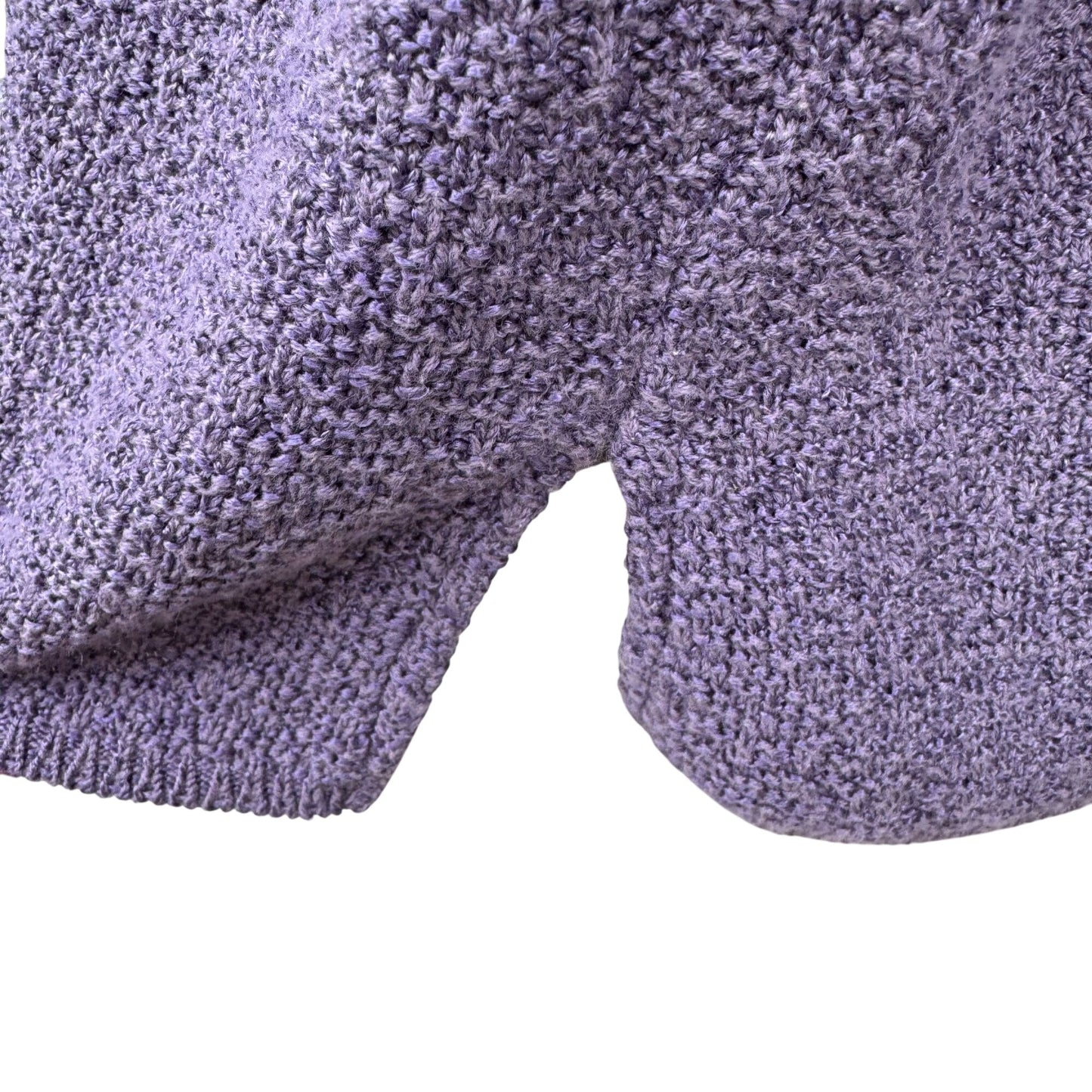 Sarah Arizona V-Neck Purple Textured Pullover Short Sleeve Cottage Knit Sweater