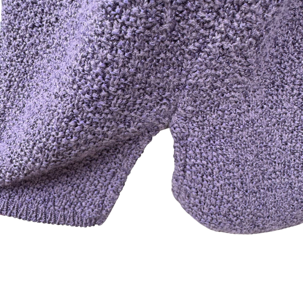 Sarah Arizona V-Neck Purple Textured Pullover Short Sleeve Cottage Knit Sweater