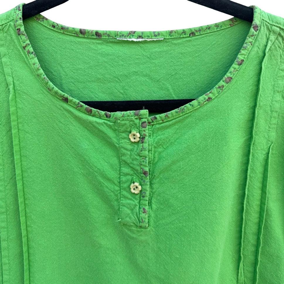 Vintage 90s Cropped Ruffle Hem Lime Pintuck Cottagecore Top Fairy Boho Peasant