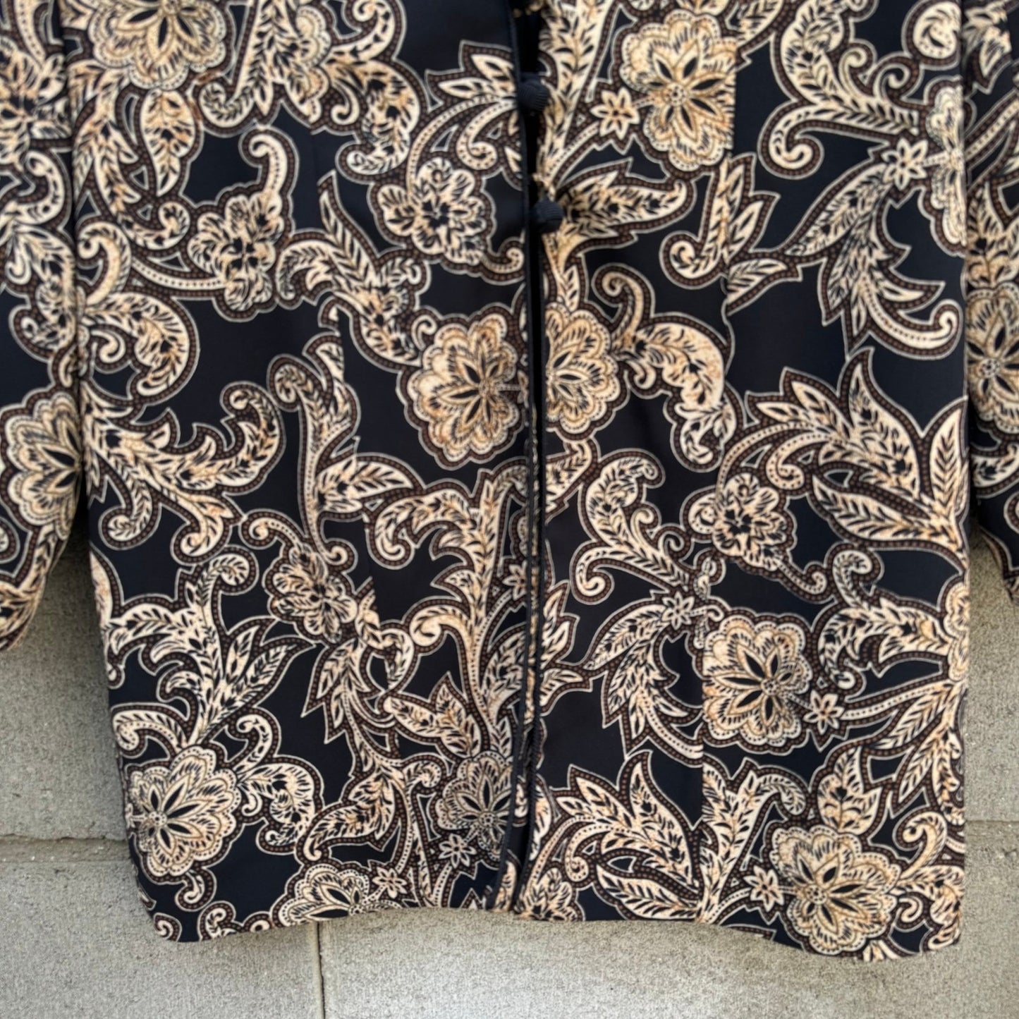 Liz Claiborne Petite Blazer Jacket Black Tan Floral Paisley Frog Button Size 4P
