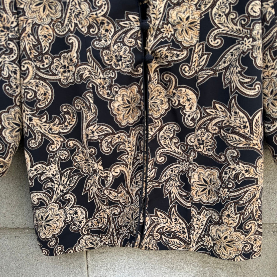 Liz Claiborne Petite Blazer Jacket Black Tan Floral Paisley Frog Button Size 4P