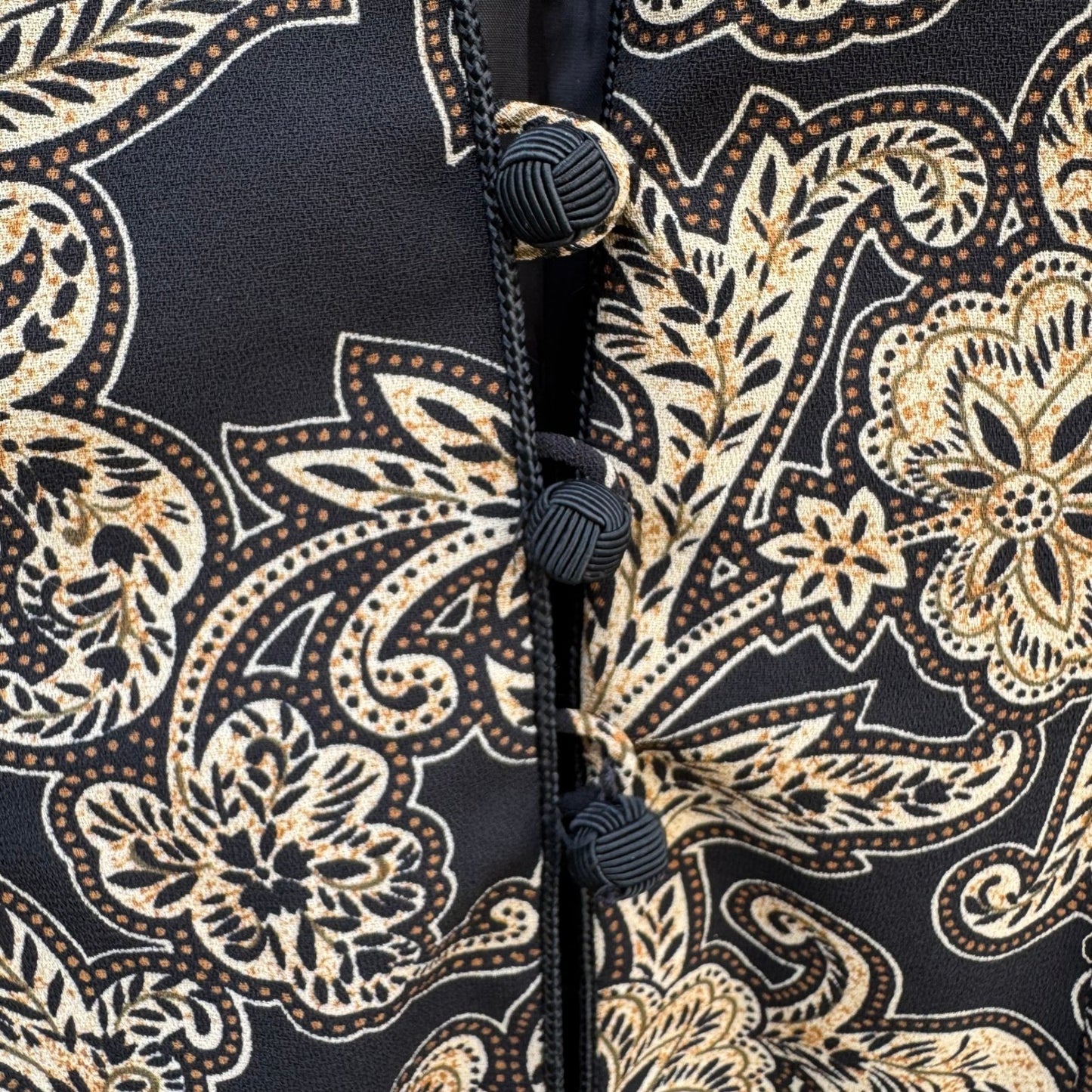 Liz Claiborne Petite Blazer Jacket Black Tan Floral Paisley Frog Button Size 4P