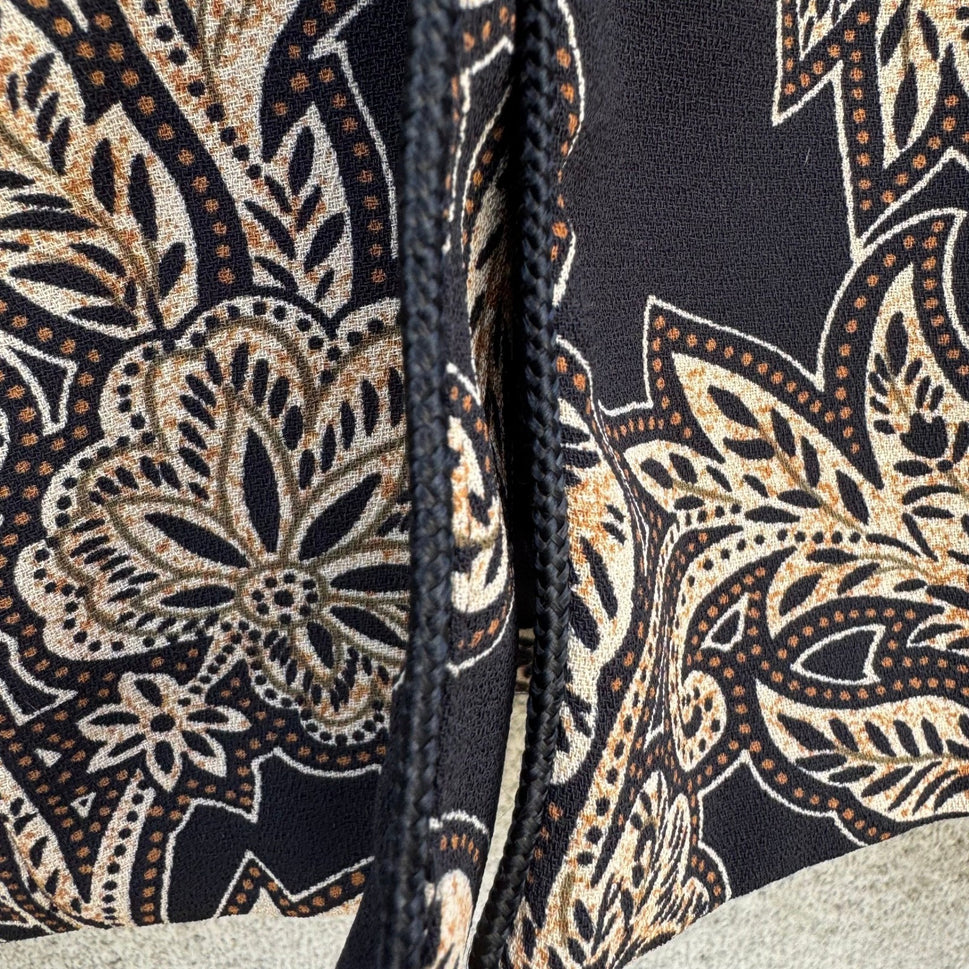 Liz Claiborne Petite Blazer Jacket Black Tan Floral Paisley Frog Button Size 4P