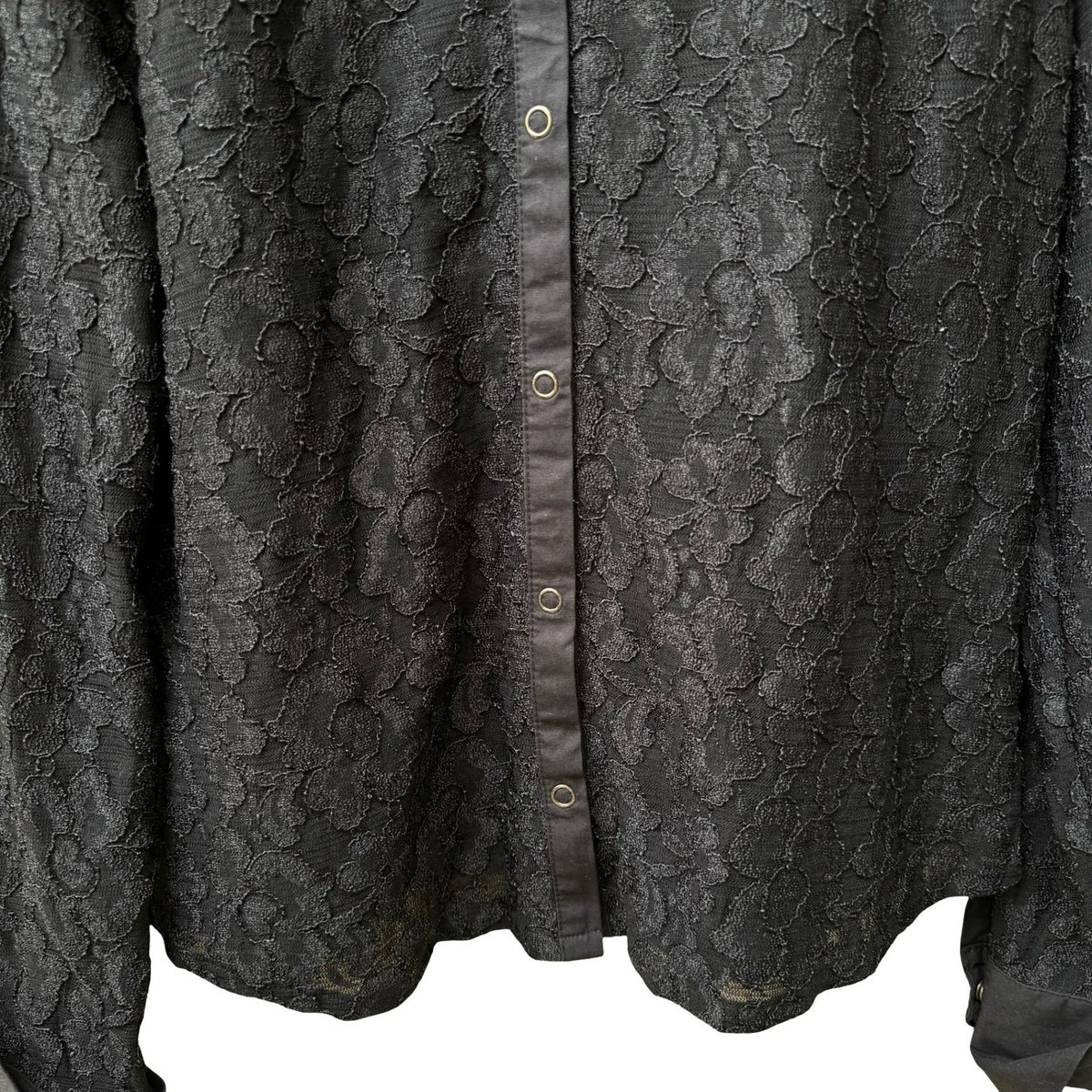 John Paul Richard Vintage Whimsigoth Coquette Floral Lace Sheer Snap Shirt L