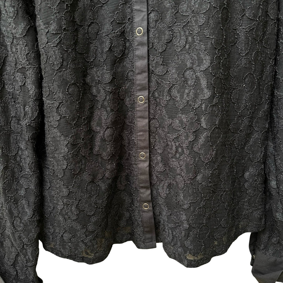John Paul Richard Vintage Whimsigoth Coquette Floral Lace Sheer Snap Shirt L