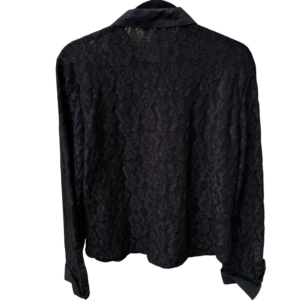 John Paul Richard Vintage Whimsigoth Coquette Floral Lace Sheer Snap Shirt L