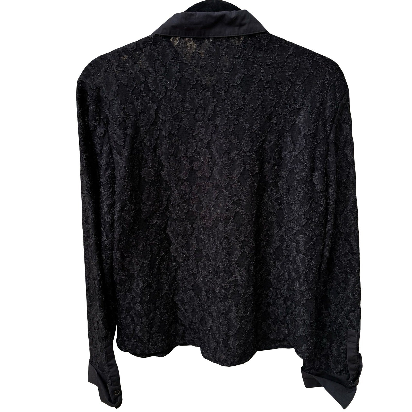 John Paul Richard Vintage Whimsigoth Coquette Floral Lace Sheer Snap Shirt L
