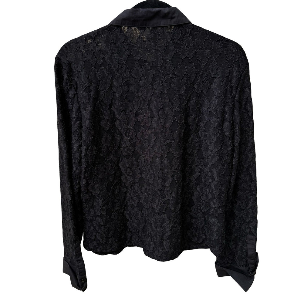 John Paul Richard Vintage Whimsigoth Coquette Floral Lace Sheer Snap Shirt L