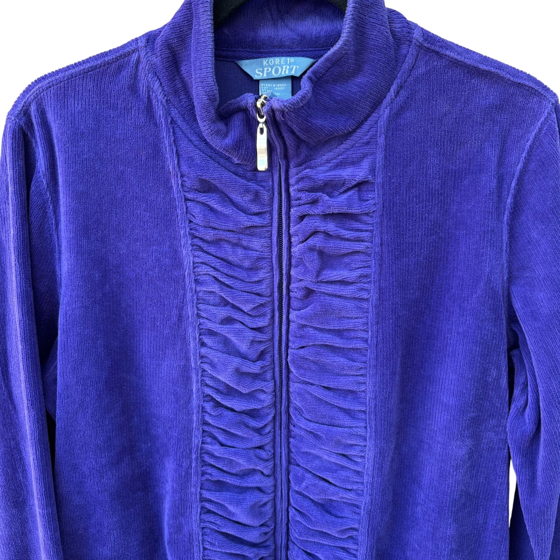 Koret Sport Vintage Womens Purple Full Zip Ruched High Collar Velour Jacket M