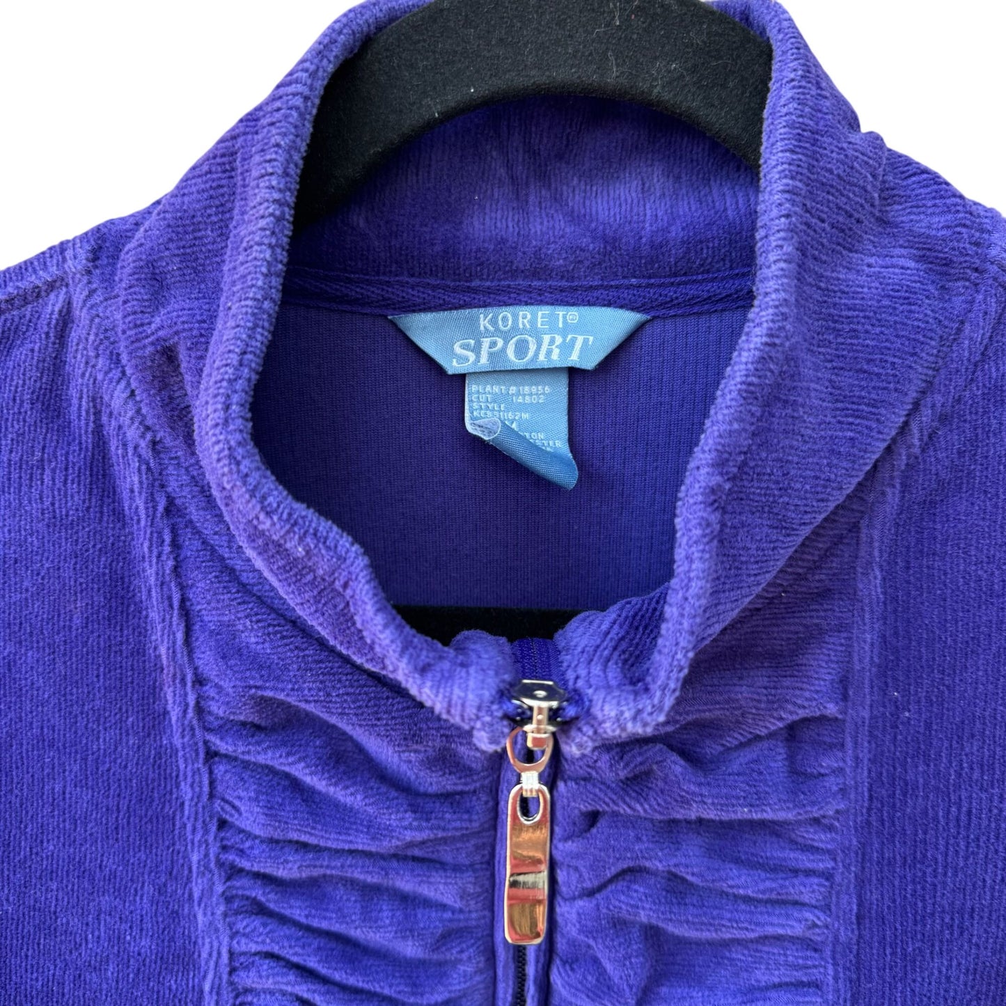 Koret Sport Vintage Womens Purple Full Zip Ruched High Collar Velour Jacket M