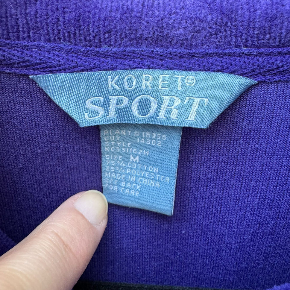 Koret Sport Vintage Womens Purple Full Zip Ruched High Collar Velour Jacket M