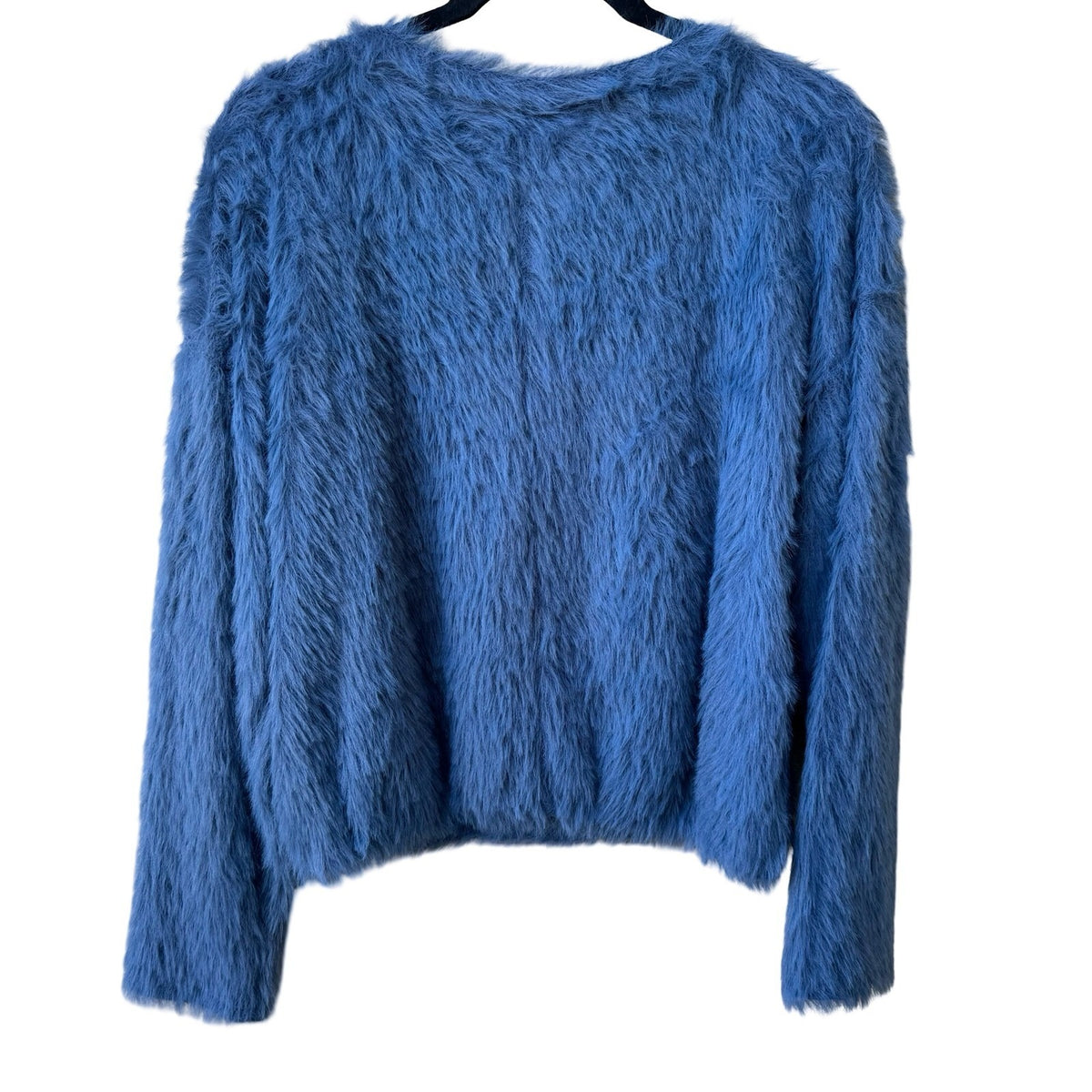 Zara Shaggy Furry Eyelash Knit Faux Fur Cozy Boxy Sweater Cobalt Blue Womens L