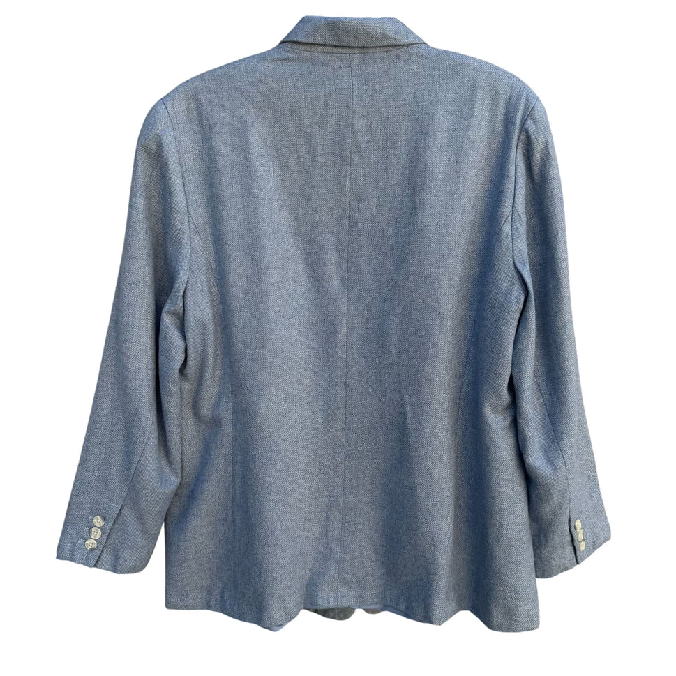 Lands End Vintage Blue Wool Silk Linen Textured Professional Blazer Jacket 16