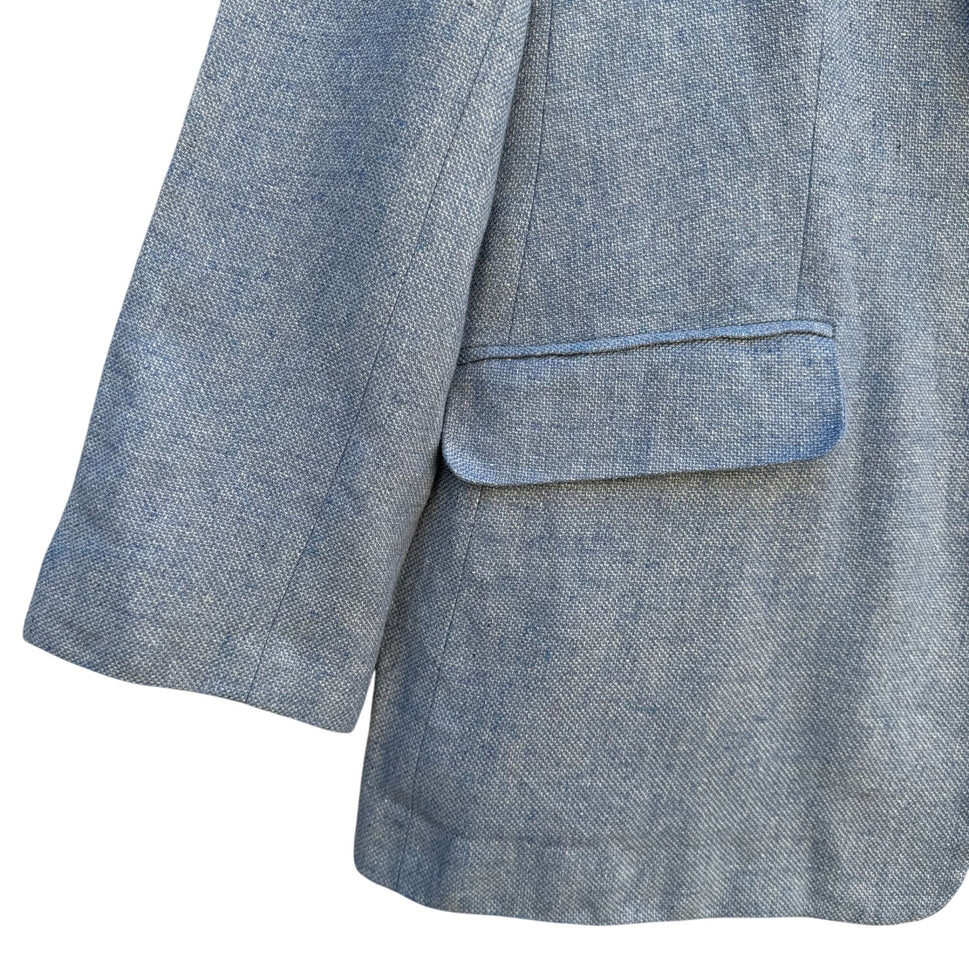Lands End Vintage Blue Wool Silk Linen Textured Professional Blazer Jacket 16